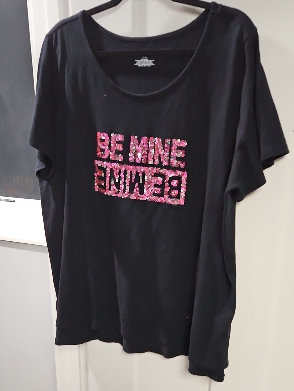 Lane Bryant Black Tee with Pink Sequin 'Be Mine' Graphic